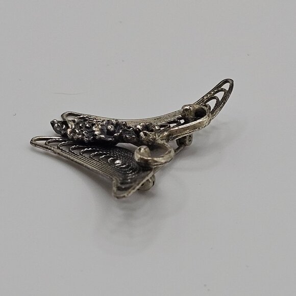 VTG Beau Brooch 925 Sterling Silver Floral Butterfly Moth Filigree Fairycore Pin - Picture 3 of 10